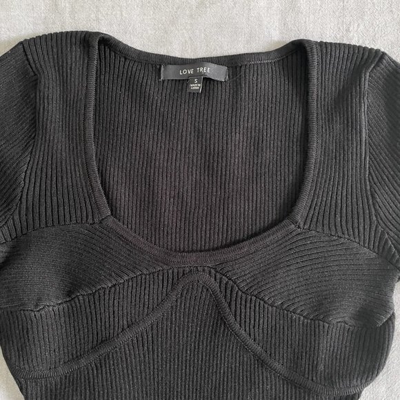 Scoop Neck Rib Knit Bustier Thong Bodysuit | Love Tree - Picture 5 of 5